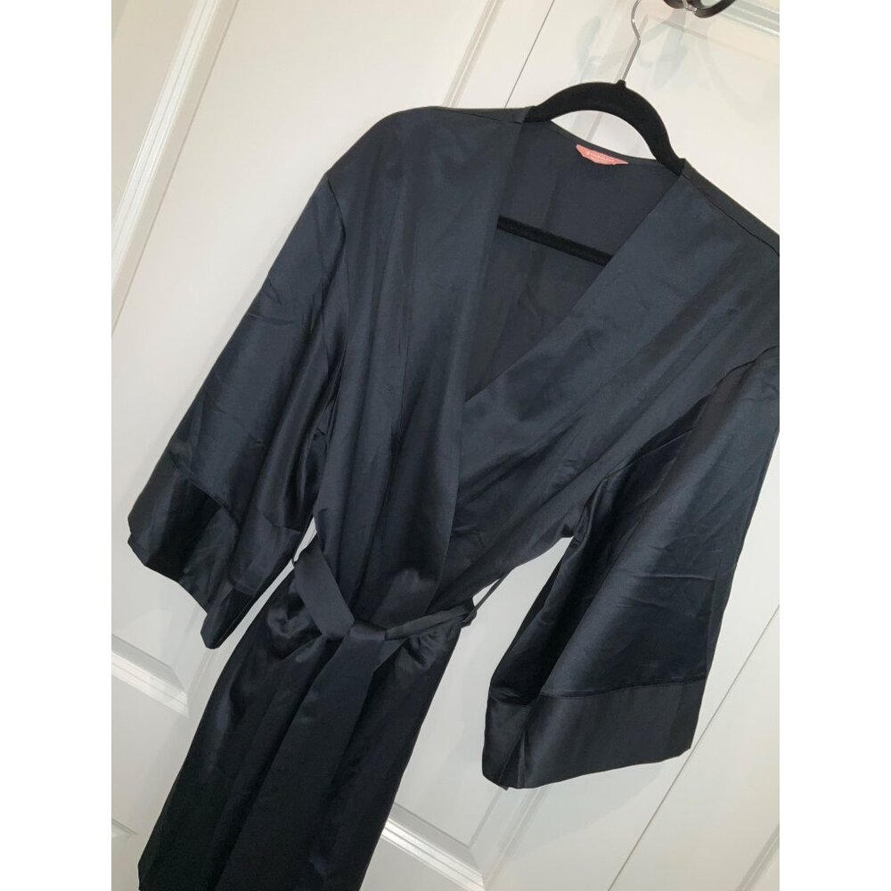 ThirdLove short Black silky Kimono tie Robe One Size Third Love - Picture 3 of 5